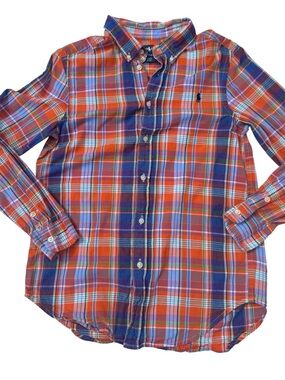Ralph Lauren Orange & Blue Plaid Boys Lightweight Oxford Sz 14/16